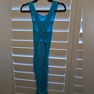 Blue Sleeveless Crisscross Back Midi Dress